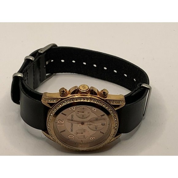 Michael Kors MK5263 Women Black Leather Analog Ros
